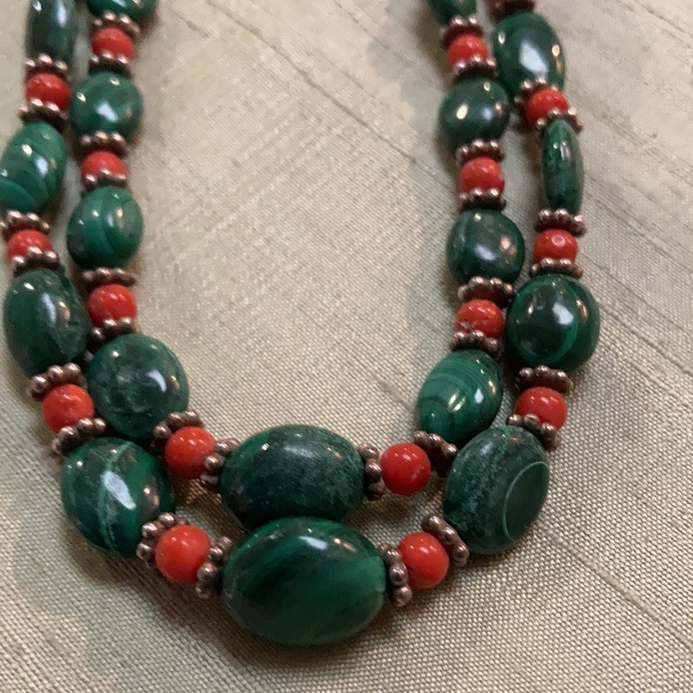 Coral and Malachite Necklace